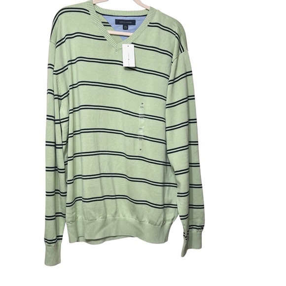 Tommy Hilfiger Men’s Cotton V-Neck Sweater Green Stripe Preppy Country Club XXL - Picture 5 of 8